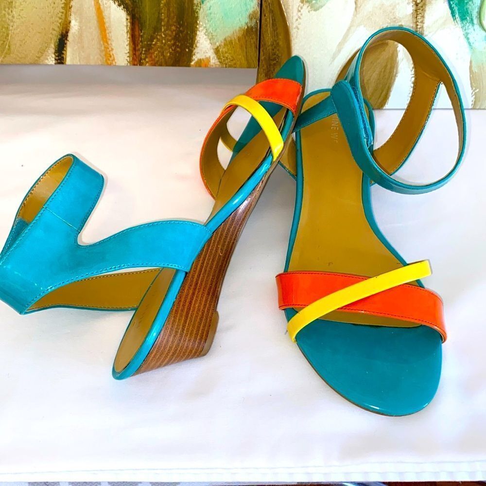 Nine West Multicolor Straps Low Wedge Sandals